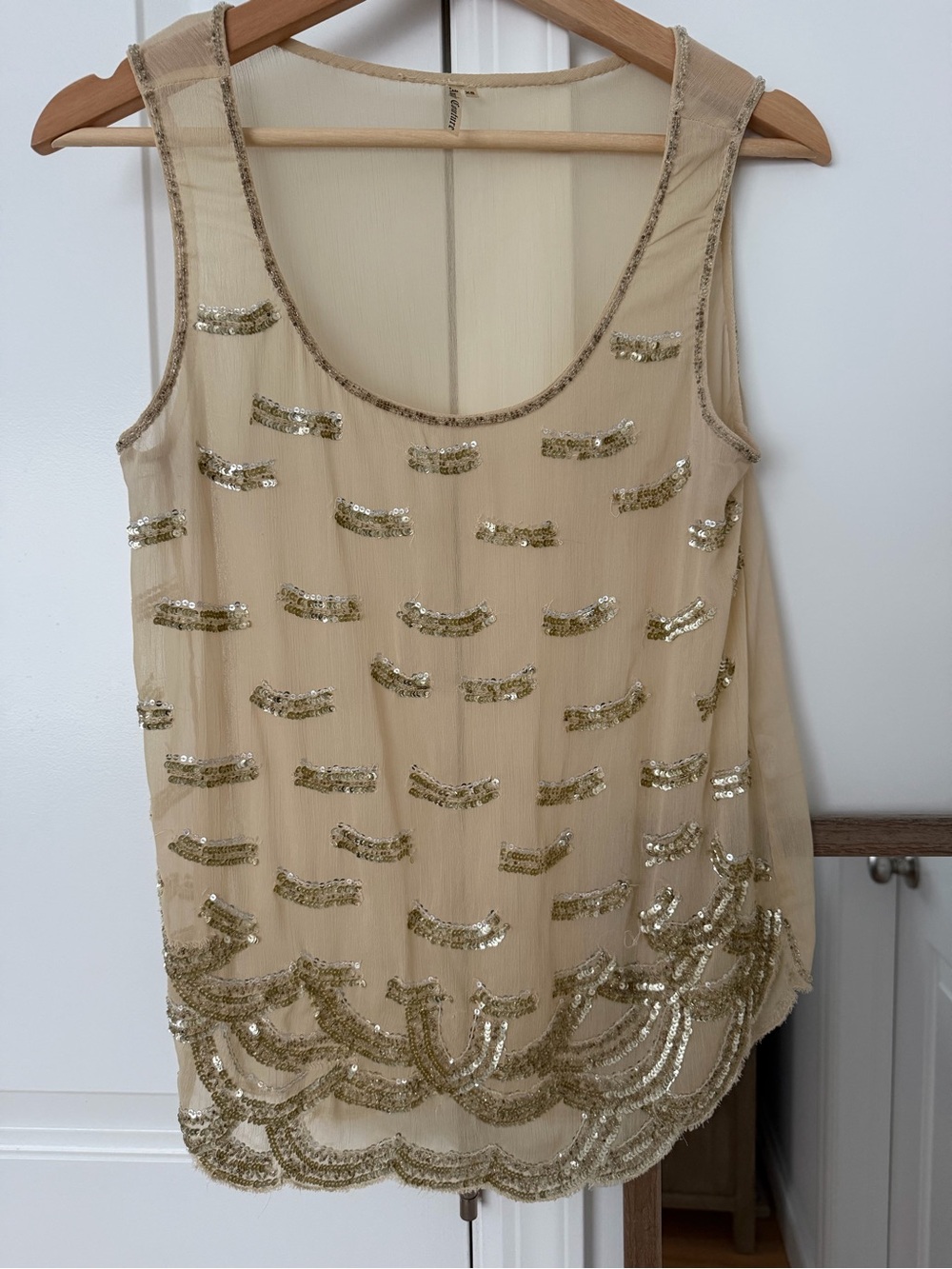 Awake Couture Gold Sequin Embellished Sheer Sleeveless Top XS Party Holiday